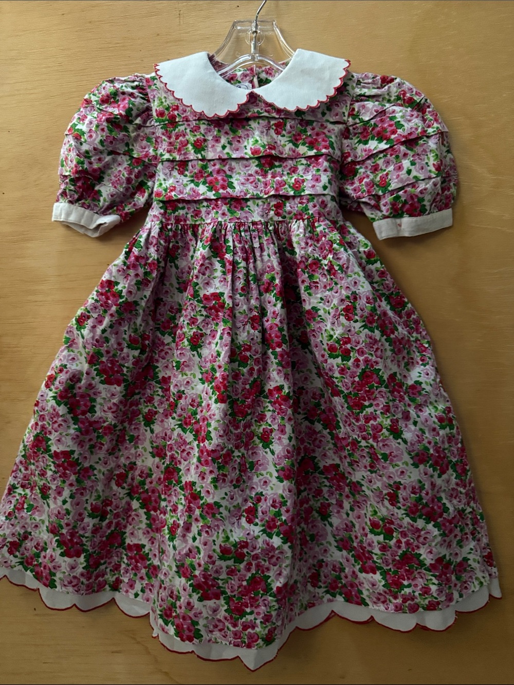 Vintage Cary San Francisco 1990’s  Pink Floral Kids Dress white Collar size 4
